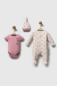 Moi Noi Şapka Tulum Body Takım Flowers Mürdüm