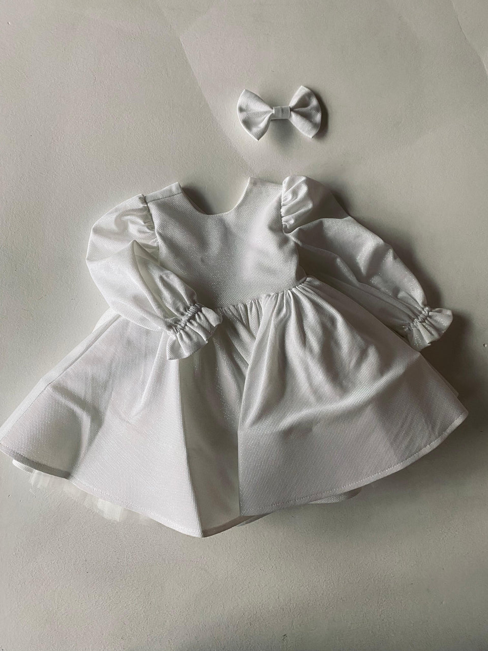 Rg Kız Çocuz Uzun Kol Fırfırlı Simli Elbise Beyaz