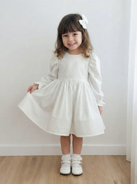 Rg Kız Çocuz Uzun Kol Fırfırlı Simli Elbise Beyaz