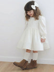 Rg Kız Çocuz Uzun Kol Fırfırlı Simli Elbise Beyaz
