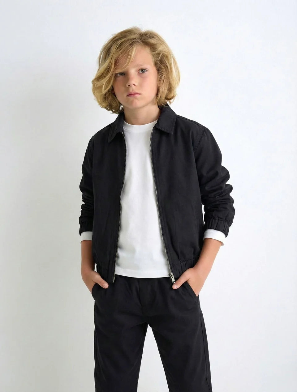 Rg Erkek Çocuk Fermuarlı Çocuk Kot Ceket Siyah