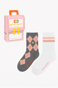 Katia & Bony Kız Çocuk Ekose Desenli 2'li Kutulu Soket Çorap Gri/Beyaz