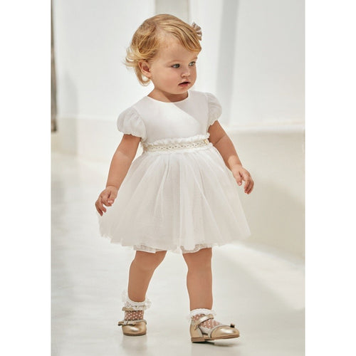 Mayoral Kız Bebek Elbise Tül Balon Kol Beyaz