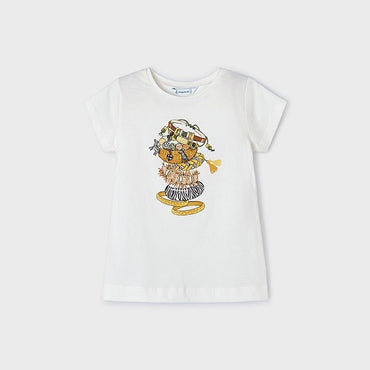 Mayoral Kız Çocuk Kısa Kol T-shirt Ekru