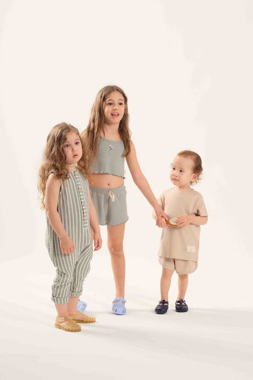 Miela Kids Takım Miela Kids Crop Takım Fitilli Flora Nakışlı Mint