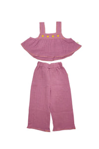 Miela Kids Takım Miela Kids Müslin Crop Set Fuşya Flouncy