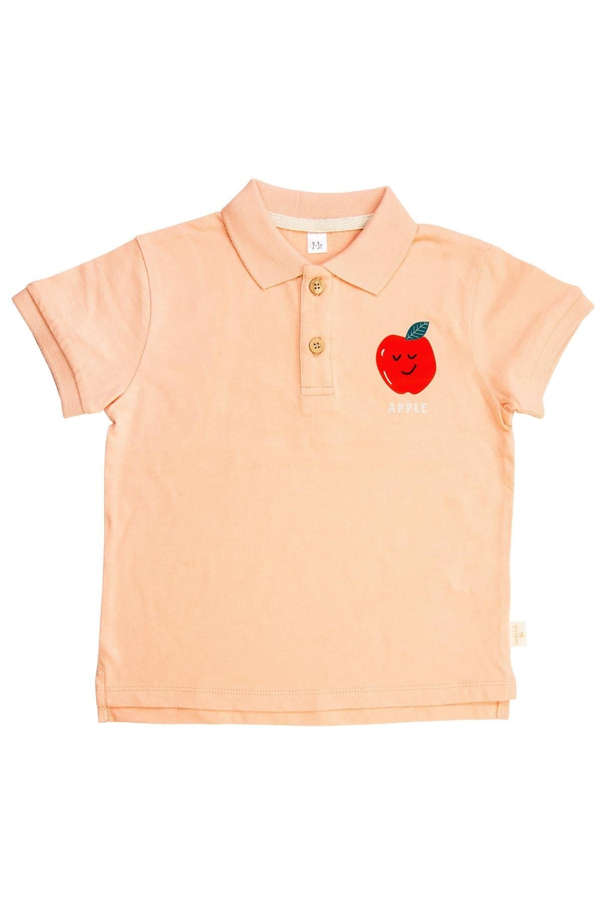 Miela Kids tişört 1-2 Yaş Miela Kids Elma Baskılı Polo Yaka Tshirt Kavuniçi