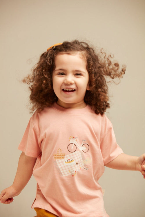 Miela Kids tişört 1-2 Yaş Miela Kids Tshirt Piknik Günü Baskılı Pembe