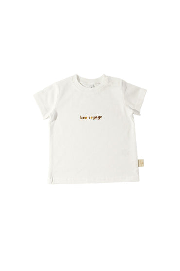 Miela Kids tişört Miela Kids Basic Tshirt Bon Voyage Nakışlı Beyaz