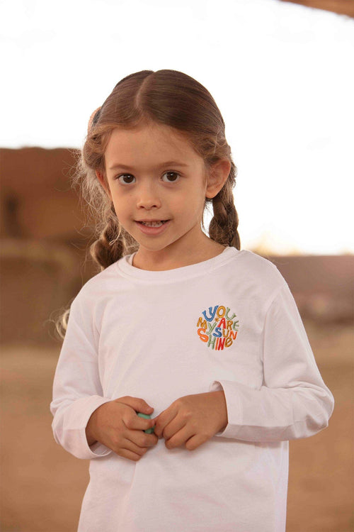 Miela Kids tişört Miela Kids Nakışlı Basic Tshirt Sunshine Nakışlı Beyaz